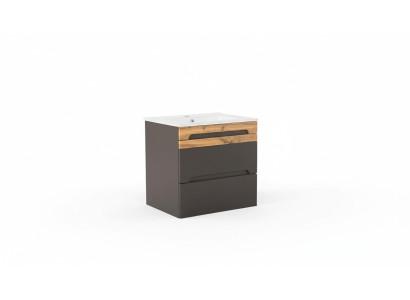 Mueble de baño de 60 cm con lavabo decorativo y armario de base. Lavabo moderno.