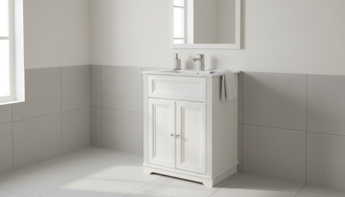 Mueble de baño de estilo antiguo con lavabo y armario inferior para baño rústico de 60cm.
