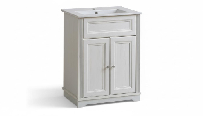 Mueble de baño de estilo antiguo con lavabo y armario inferior para baño rústico de 60cm.