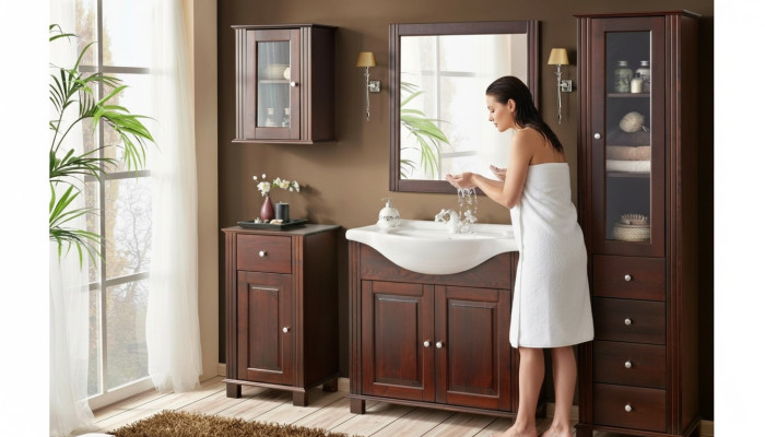 Mueble de baño conjunto, juego de muebles de baño, lavabo de baño de 5 piezas.