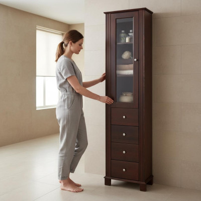 Armario de baño de alta calidad Armario alto Muebles de baño de madera decorativos de lujo
