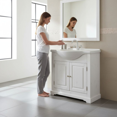 Lavamanos de calidad de lujo con armario, lavabo y lavatorio de casa de campo de 85x35x81.
