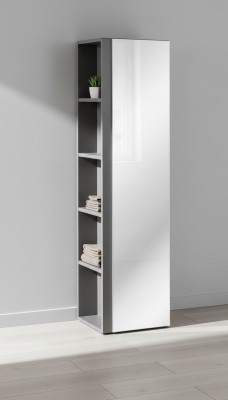 Armario alto de baño con espejo, puerta y estante. Mueble de baño.