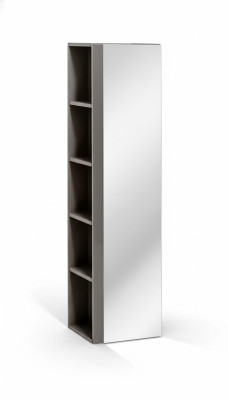 Armario alto de baño con espejo, puerta y estante. Mueble de baño.