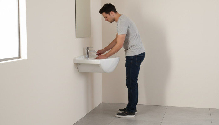 Lavabo de cerámica decorativo moderno de sobremontaje blanco.