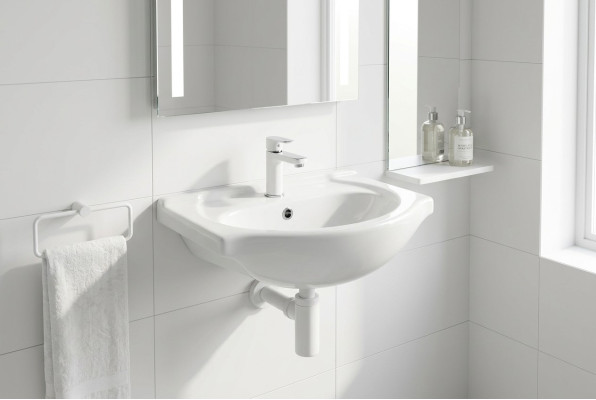 Lavabo de cerámica decorativo moderno de sobremontaje blanco.