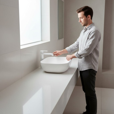 Lavabo de cerámica moderno Lavabo de encimera decorativo Blancorecitación