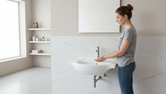 Lavabo de cerámica empotrado, lavabo blanco.