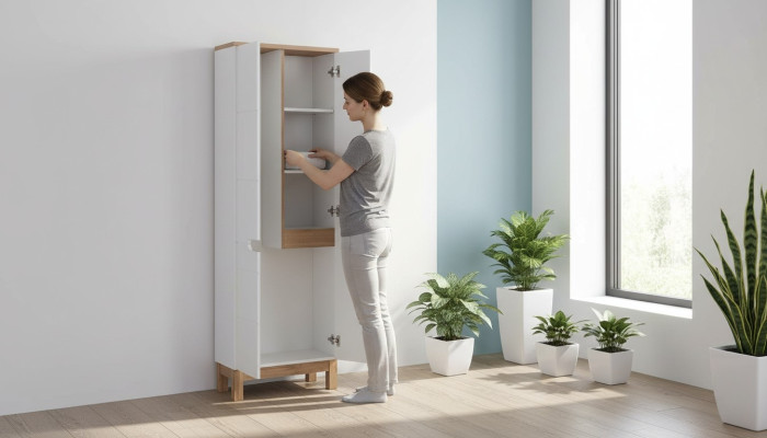 Mueble de baño Armario alto Armario Almacenamiento Decorativo Baño Blanco