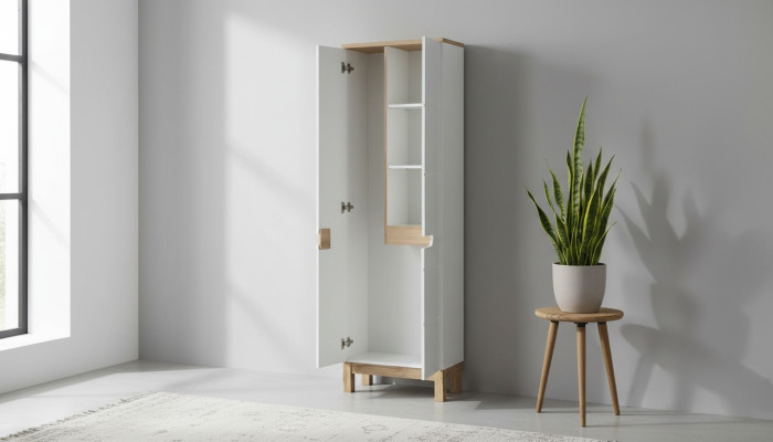 Mueble de baño Armario alto Armario Almacenamiento Decorativo Baño Blanco