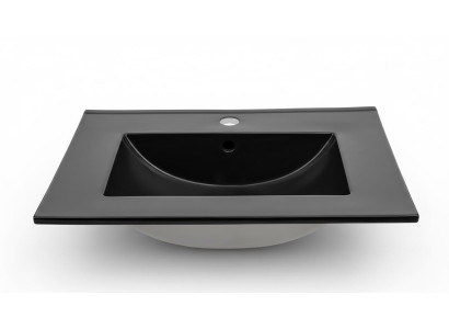 Lavabo de cerámica empotrado con encimera negra diseño de cuenco