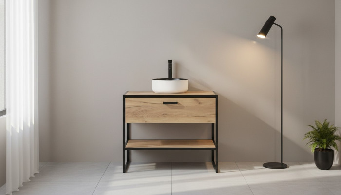 Conjunto de muebles de baño de 90 cm, lavabo Loft, mueble base, lavamanos, cajón.