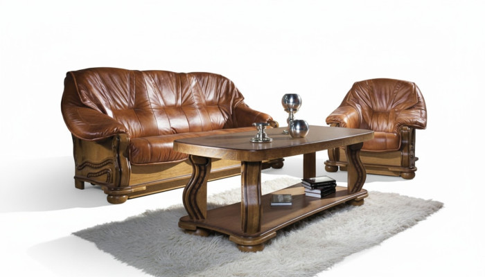 Estilo antiguo sofá de cuero Conjunto de sofá 3+2+1 asientos Cuero italiano Acolchado