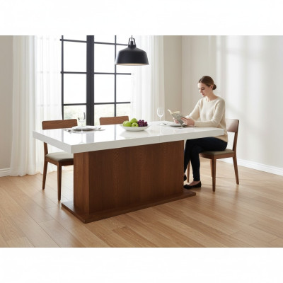 Mesa de columna Mesa de comedor Mesas Mesas de comedor 160/240 cm Oficina Diseño Madera Mesa de conferencias