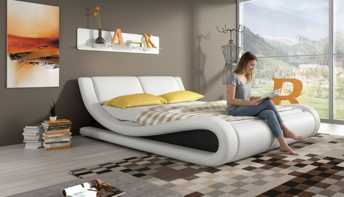 Cama tapizada Camas Cama Acolchado Cuero sintético Diseñador Hotel Doble Lujo Diseño
