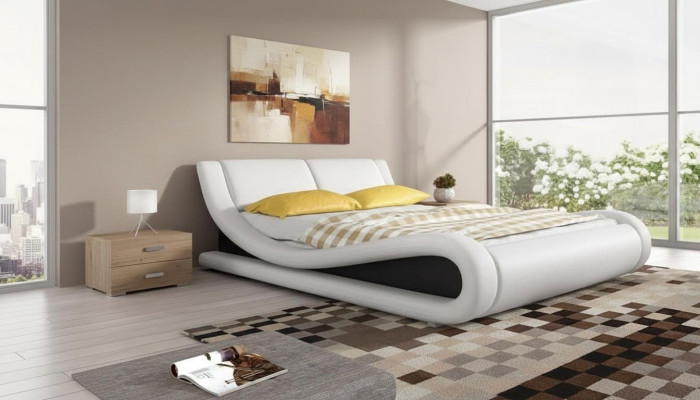 Cama tapizada Camas Cama Acolchado Cuero sintético Diseñador Hotel Doble Lujo Diseño