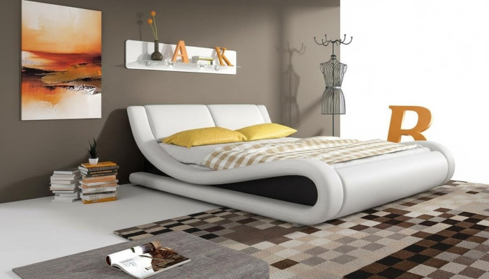 Cama tapizada Camas Cama Acolchado Cuero sintético Diseñador Hotel Doble Lujo Diseño