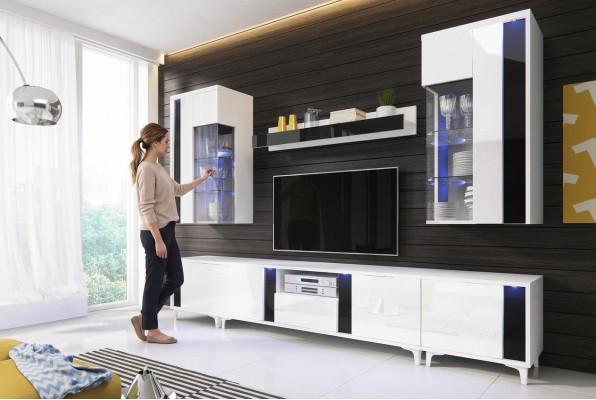 Mueble de salón de alto brillo, módulo de pared, decoración de salón, armario, vitrina, aparador