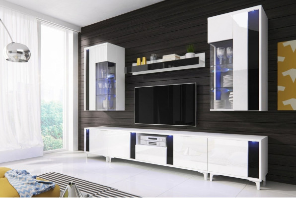 Mueble de salón de alto brillo, módulo de pared, decoración de salón, armario, vitrina, aparador