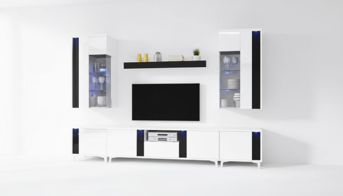 Mueble de salón de alto brillo, módulo de pared, decoración de salón, armario, vitrina, aparador