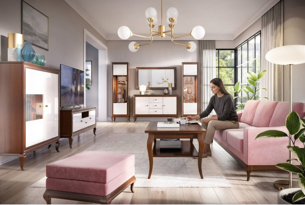 Conjunto de sala de estar vitrina cómoda espejo paredes de salón cómodas diseño