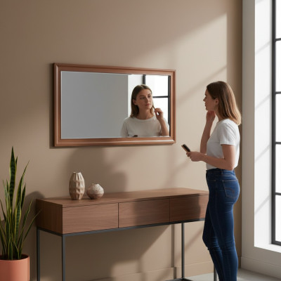 Espejo de pared clásico con marco de madera. Espejo mueble Nuevo 142 x 77cm. Diseño de vidrio nuevo.