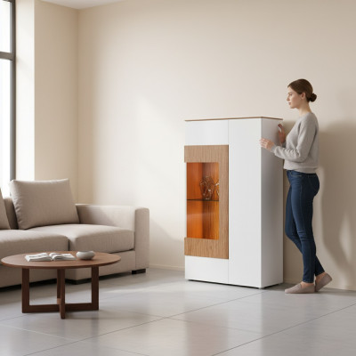 Moderno armario de vidrio vitrina para sala de estar escaparate de una puerta diseño vitrinas nuevas.