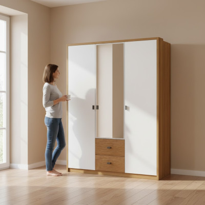 Diseño armario de dormitorio armario moderno de madera de 3 puertas con espejo.