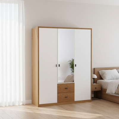 Diseño armario de dormitorio armario moderno de madera de 3 puertas con espejo.