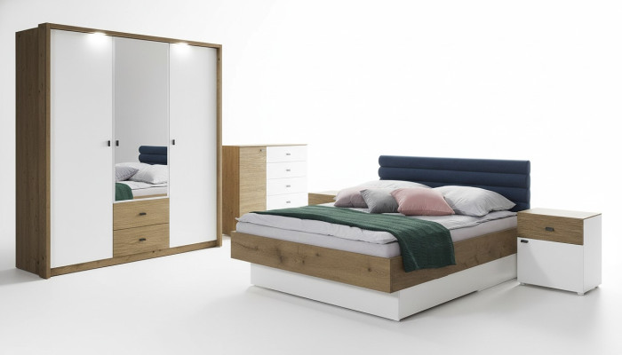 Dormitorio Juego Cama 2 Mesitas de Noche Marco de Cama Clásico Diseño Muebles 3 piezas