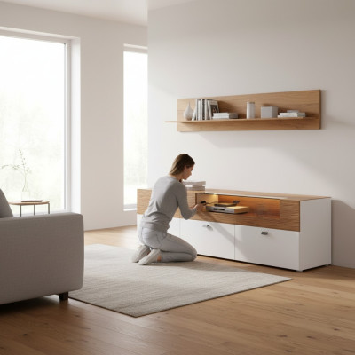 Mueble de TV cómoda RTV XXL Mesa de armario de sala de estar de madera clásica barroca.