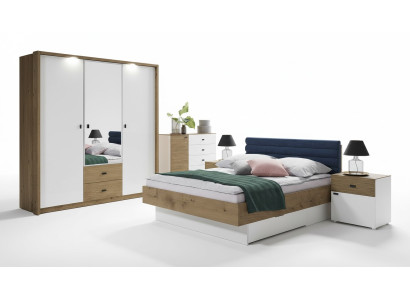 Diseño de dormitorio conjunto de 5 piezas cama mesitas de noche cómoda armario.