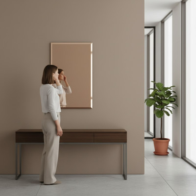 Espejo de pared clásico con marco de madera, mueble espejo nuevo 90x60 cm marco de vidrio de pared.