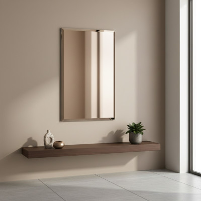 Espejo de pared clásico con marco de madera, mueble espejo nuevo 90x60 cm marco de vidrio de pared.