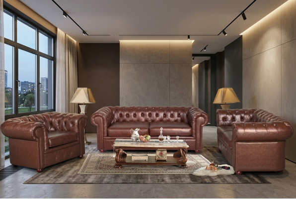 Sofá Chesterfield de 2 plazas de cuero 2+1 conjunto de asientos de sofá.