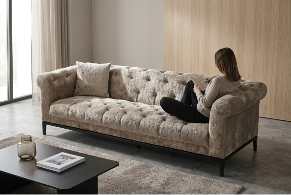 Sofá Chesterfield de lujo noble tela de tapicería de cuero.