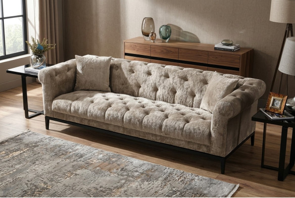 Sofá Chesterfield de lujo noble tela de tapicería de cuero.