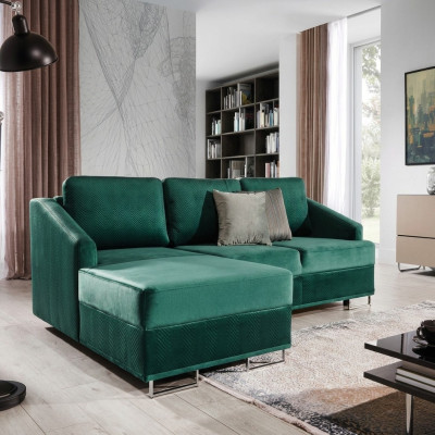 Sofá esquinero de lujo - Sofá esquinero tapizado en verde esmeralda con función de cama, nuevo