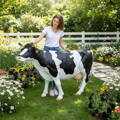 Exhibidor decorativo de resina de vaca para jardín, granja, escultura de vaca, 240 cm de altura, nuevo.