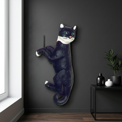 Decoración Jardín Figuras de Plástico Estatua de Gato Colgando de 60cm, Figura Pintada a Mano.