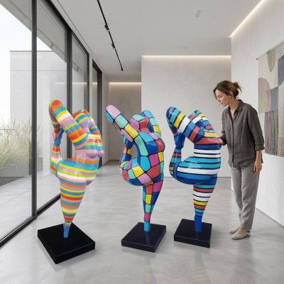 Figura abstracta de diseñador, estatuas XXL en jardín, sala de estar, escultura de arte coloreada.