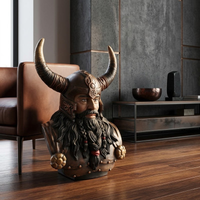 Busto de un guerrero con un casco de 70 cm Cuernos Estatua Estatuas Figuras Vikingos