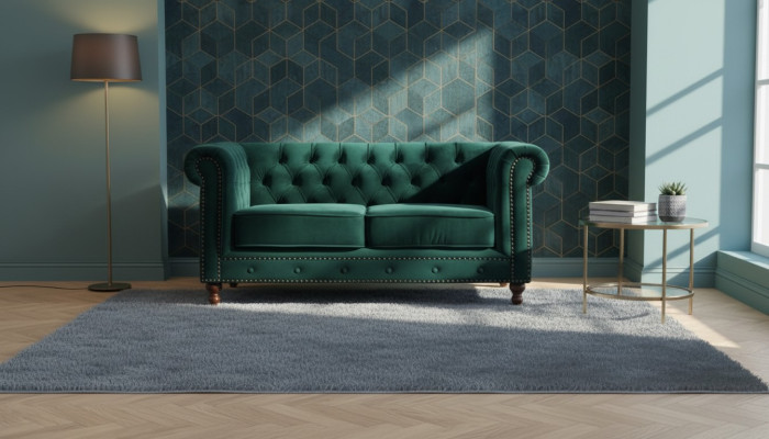 Sofá Chesterfield de tres plazas en verde británico - Muebles de lujo de cuero.