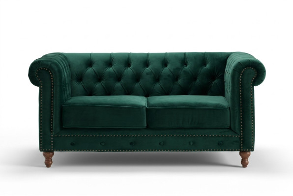 Sofá Chesterfield de tres plazas en verde británico - Muebles de lujo de cuero.