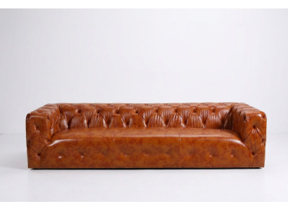 Sofá Chesterfield de tela y cuero, tapizado en tela y cuero, juego de sofás de 4 plazas.