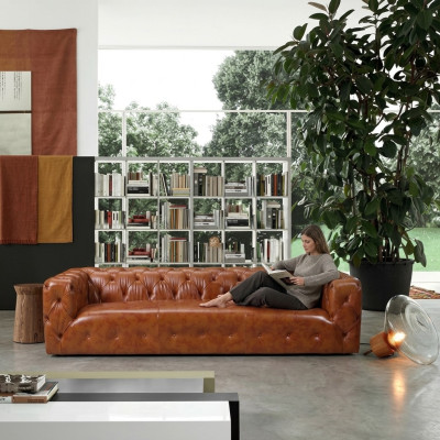 Sofá de cuero de imitación Sofá grande - Sofá de lujo para sala de estar Asiento acolchado de cuatro plazas