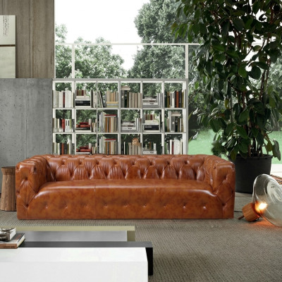 Sofá de cuero de imitación Sofá grande - Sofá de lujo para sala de estar Asiento acolchado de cuatro plazas