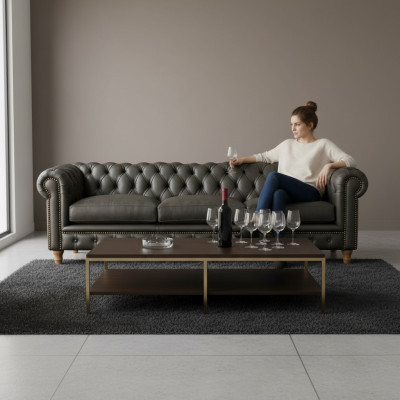 Diseño Sofá de cuero - Chesterfield Acolchado de tres plazas 240cm Nuevo