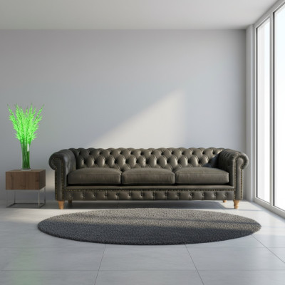 Diseño Sofá de cuero - Chesterfield Acolchado de tres plazas 240cm Nuevo