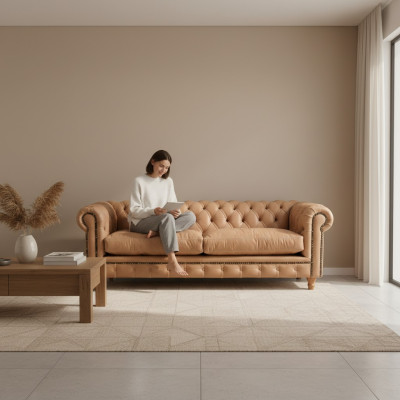 Sofá de diseño de cuero - Chesterfield, tapizado, tres plazas, 220 cm.